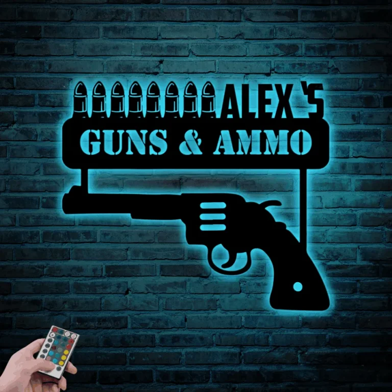 Personalized Gun Room Metal Wall Art With Led Lights, Armory Decor, Gun Metal Sign, Gun Metal Decor, Gun Armory Owner Gift