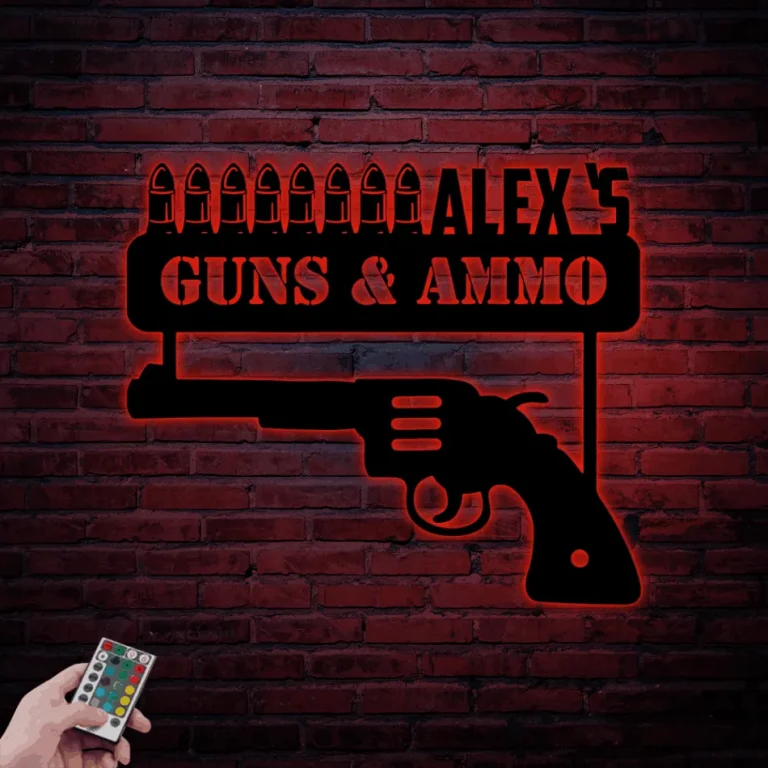 Personalized Gun Room Metal Wall Art With Led Lights, Armory Decor, Gun Metal Sign, Gun Metal Decor, Gun Armory Owner Gift