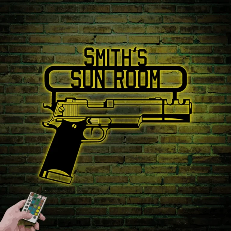 Personalized Gun Signs With Led Lights, Gun Room Sign Gun Lovers Gift Gun Room Decor Gifts For Gun Lovers