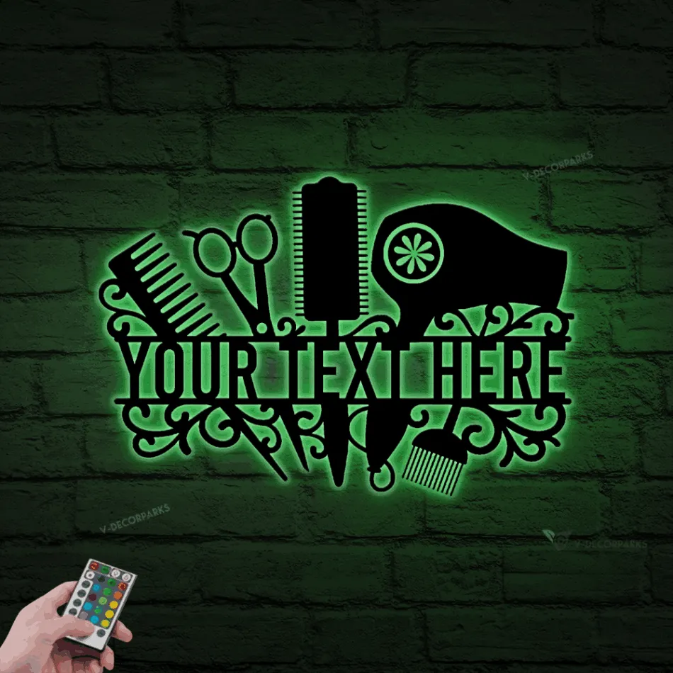 Personalized Hair Stylist Salon Metal Sign Led Lights, Gift For Hairdresser, Barber Gift, Blow Dryer, Hair Stylist Gift, Salon Wall Art Decor