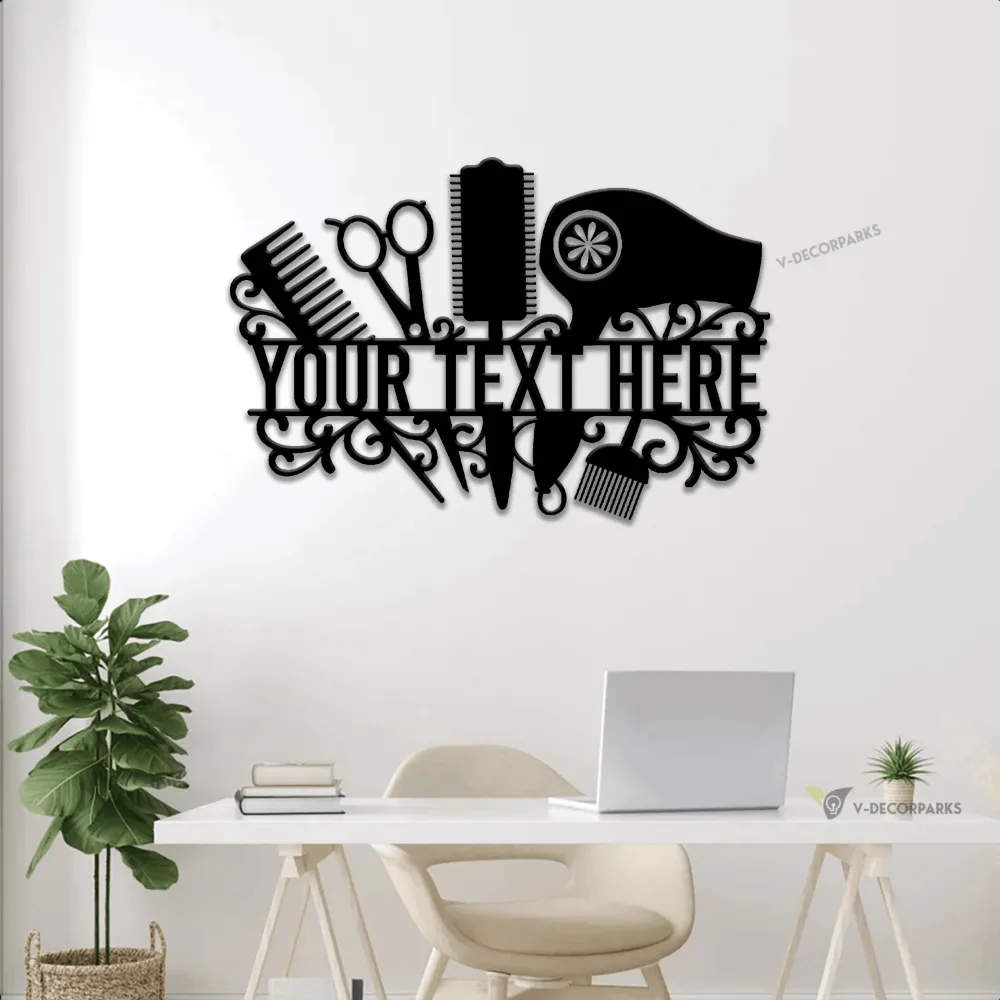 Personalized Hair Stylist Salon Metal Sign Led Lights, Gift For Hairdresser, Barber Gift, Blow Dryer, Hair Stylist Gift, Salon Wall Art Decor