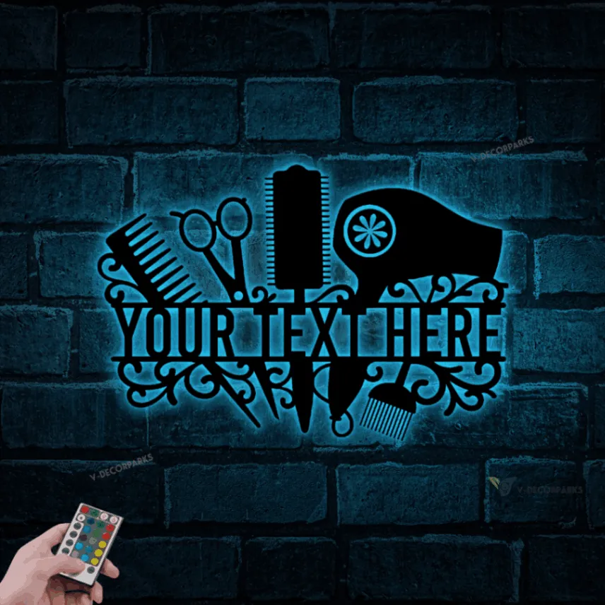 Personalized Hair Stylist Salon Metal Sign Led Lights, Gift For Hairdresser, Barber Gift, Blow Dryer, Hair Stylist Gift, Salon Wall Art Decor