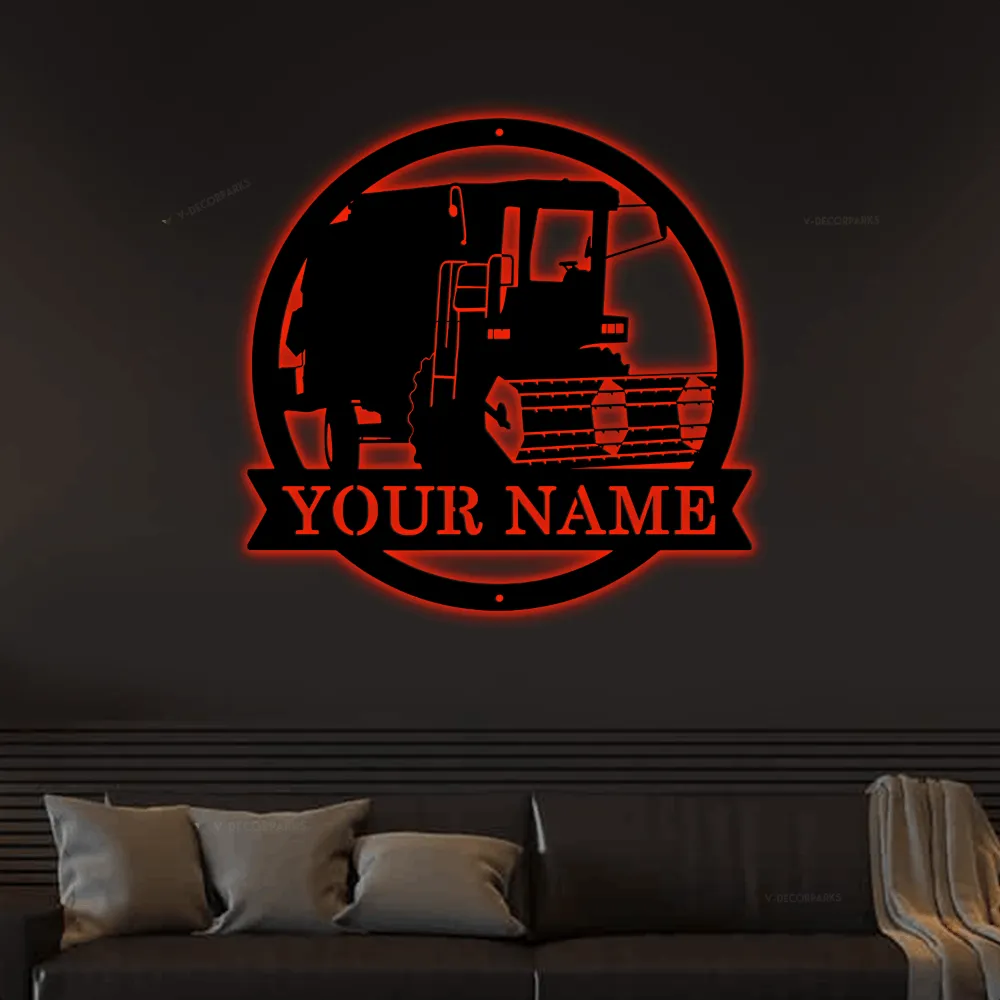 Personalized Harvester Farm Tractor Metal Sign Art With Led Lights, Custom Harvester Farm Tractor, Monogram Metal Sign, Job Gift, Decor Decoration