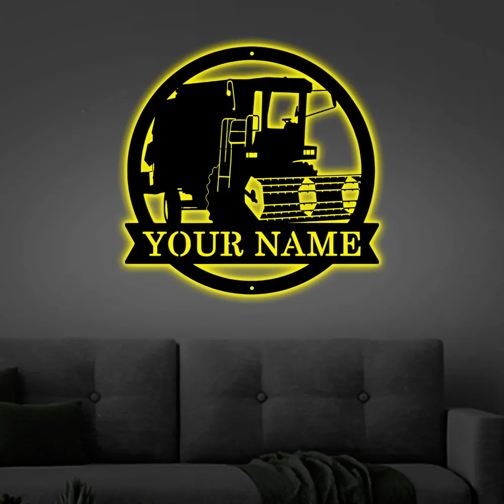 Personalized Harvester Farm Tractor Metal Sign Art With Led Lights, Custom Harvester Farm Tractor, Monogram Metal Sign, Job Gift, Decor Decoration