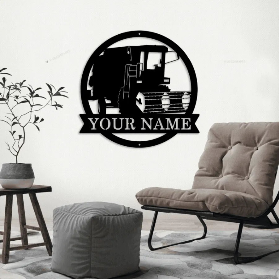 Personalized Harvester Farm Tractor Metal Sign Art With Led Lights, Custom Harvester Farm Tractor, Monogram Metal Sign, Job Gift, Decor Decoration