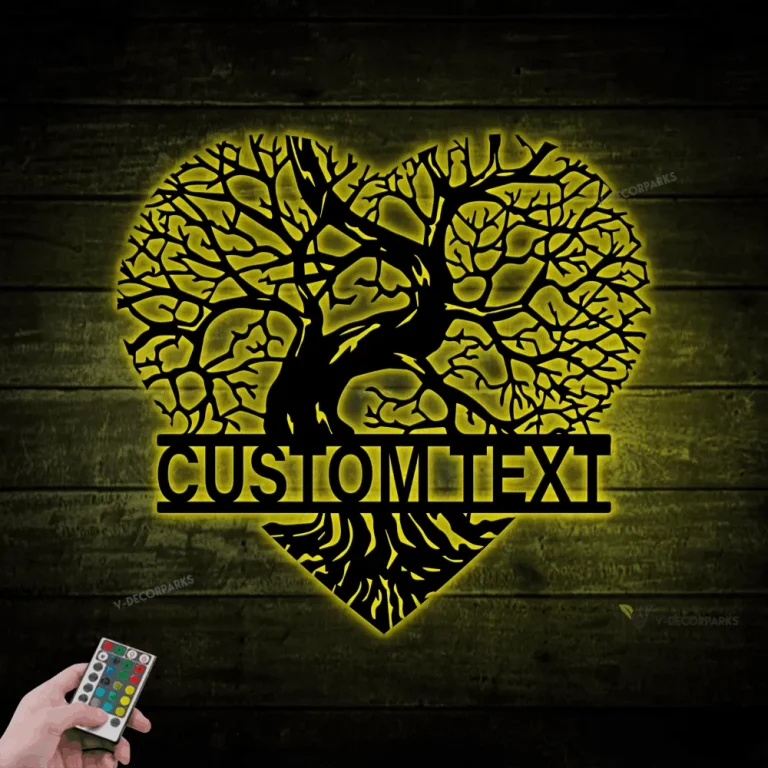 Personalized Heart Tree Metal Sign Led Lights, Valentine Day Gift, Gift For Couple, Wedding Decor, Anniversary Gift, Tree Of Life Couple Name Sign
