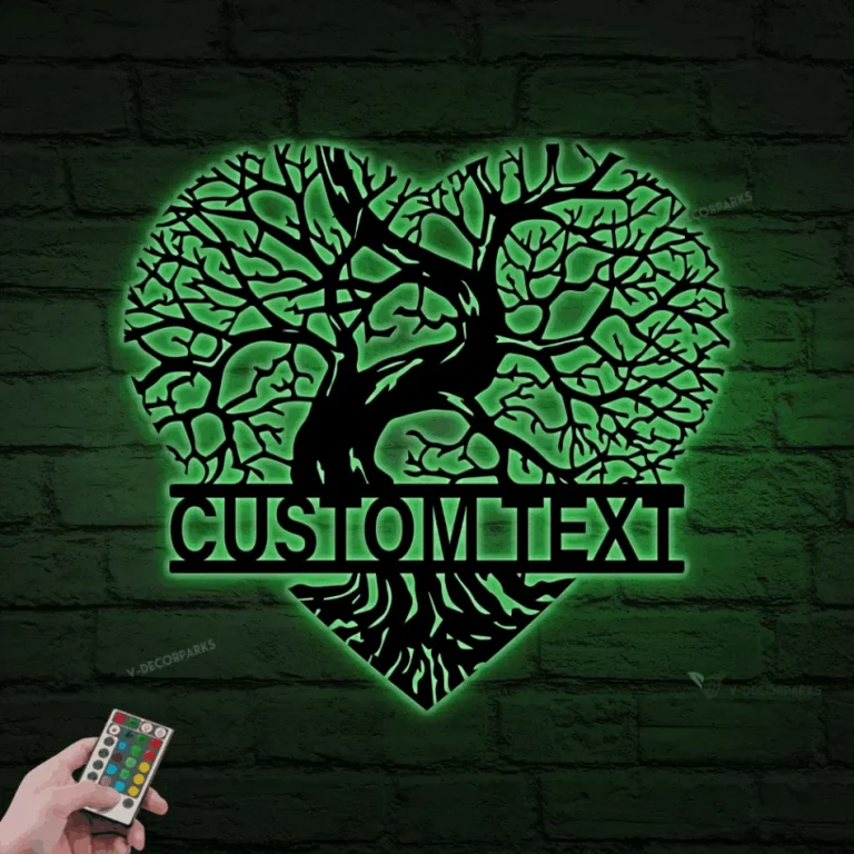 Personalized Heart Tree Metal Sign Led Lights, Valentine Day Gift, Gift For Couple, Wedding Decor, Anniversary Gift, Tree Of Life Couple Name Sign