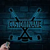 Personalized Hockey Sticks Metal Sign With Led Lights, Kids Room Decor, Gift For Hockey Player, Gifts For Hockey Lover, Hockey Stick Decor