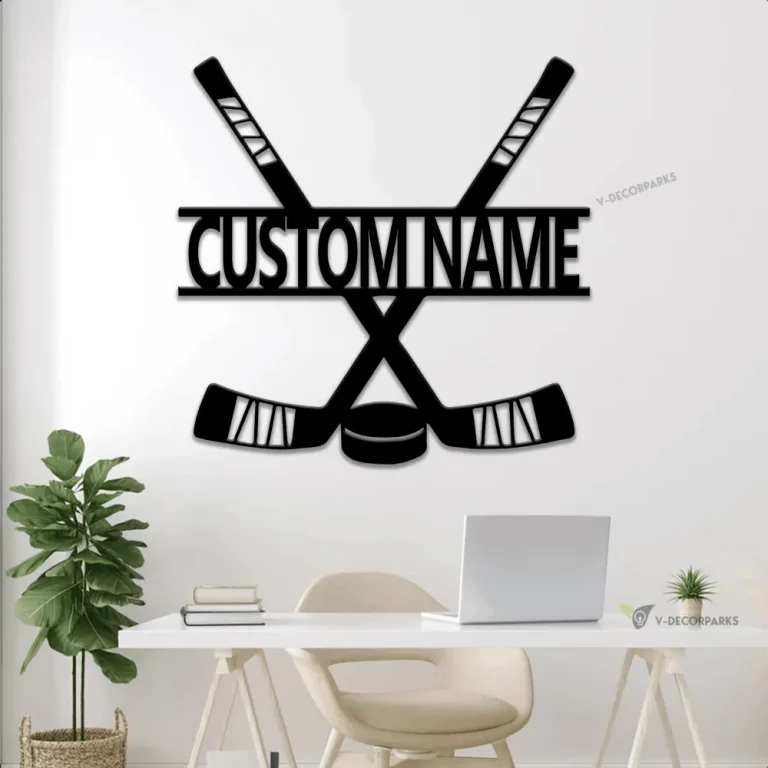 Personalized Hockey Sticks Metal Sign With Led Lights, Kids Room Decor, Gift For Hockey Player, Gifts For Hockey Lover, Hockey Stick Decor