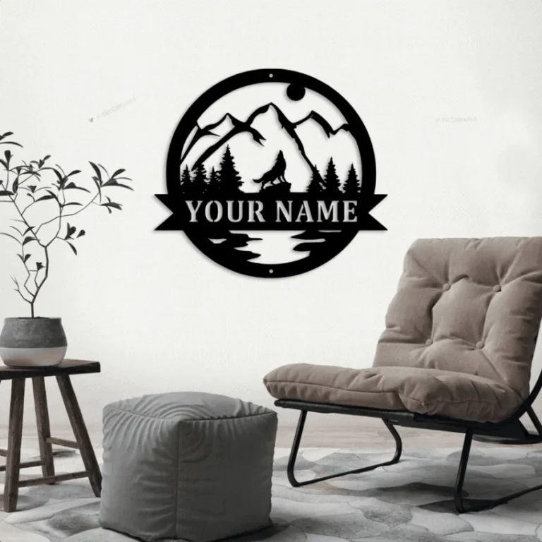 Personalized Howling Wolf Metal Ranch Sign Outdoor With Led Lights, Weatherproof Sign, Farm Sign, Custom Metal Sign, Wolf Decor, Howling Wolf Sign
