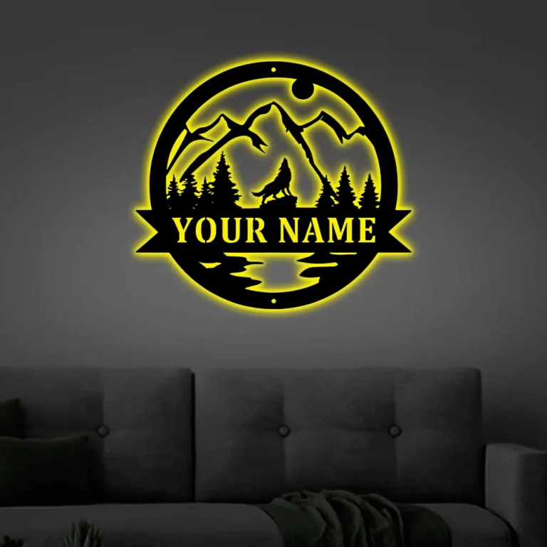 Personalized Howling Wolf Metal Ranch Sign Outdoor With Led Lights, Weatherproof Sign, Farm Sign, Custom Metal Sign, Wolf Decor, Howling Wolf Sign