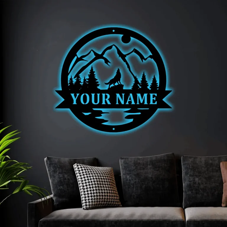 Personalized Howling Wolf Metal Ranch Sign Outdoor With Led Lights, Weatherproof Sign, Farm Sign, Custom Metal Sign, Wolf Decor, Howling Wolf Sign