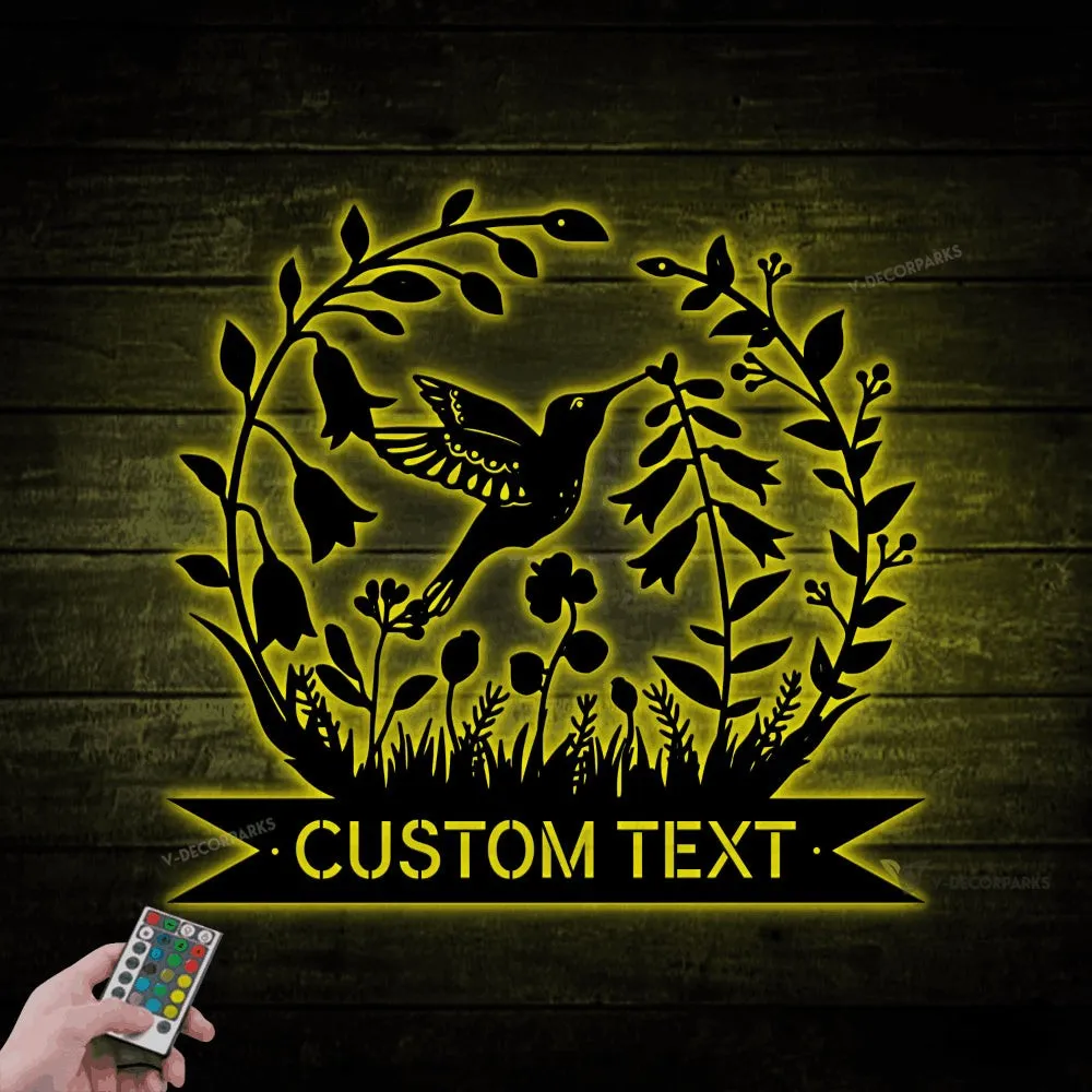 Personalized Hummingbird Flower Metal Sign With Led Lights, Garden Decor, Gift For Mom, Mother's Day Gift, Custom Name Wall Art Gardener Gift