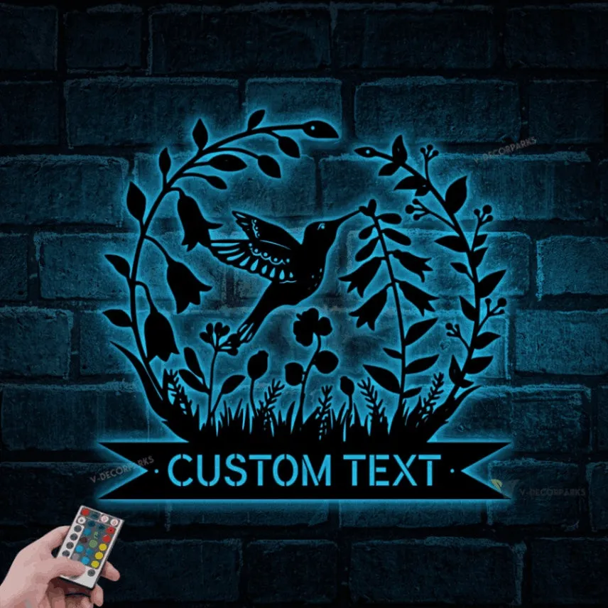 Personalized Hummingbird Flower Metal Sign With Led Lights, Garden Decor, Gift For Mom, Mother's Day Gift, Custom Name Wall Art Gardener Gift