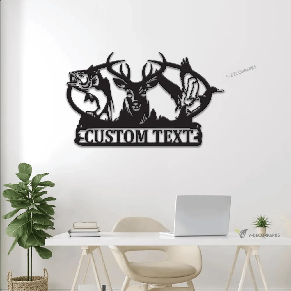 Personalized Hunter Metal Wall With Led Lights, Custom Deer Duck Fish Sign, Animal Wildlife Scene Metal Wall Art, Wilderness Decor, Gift For Hunter