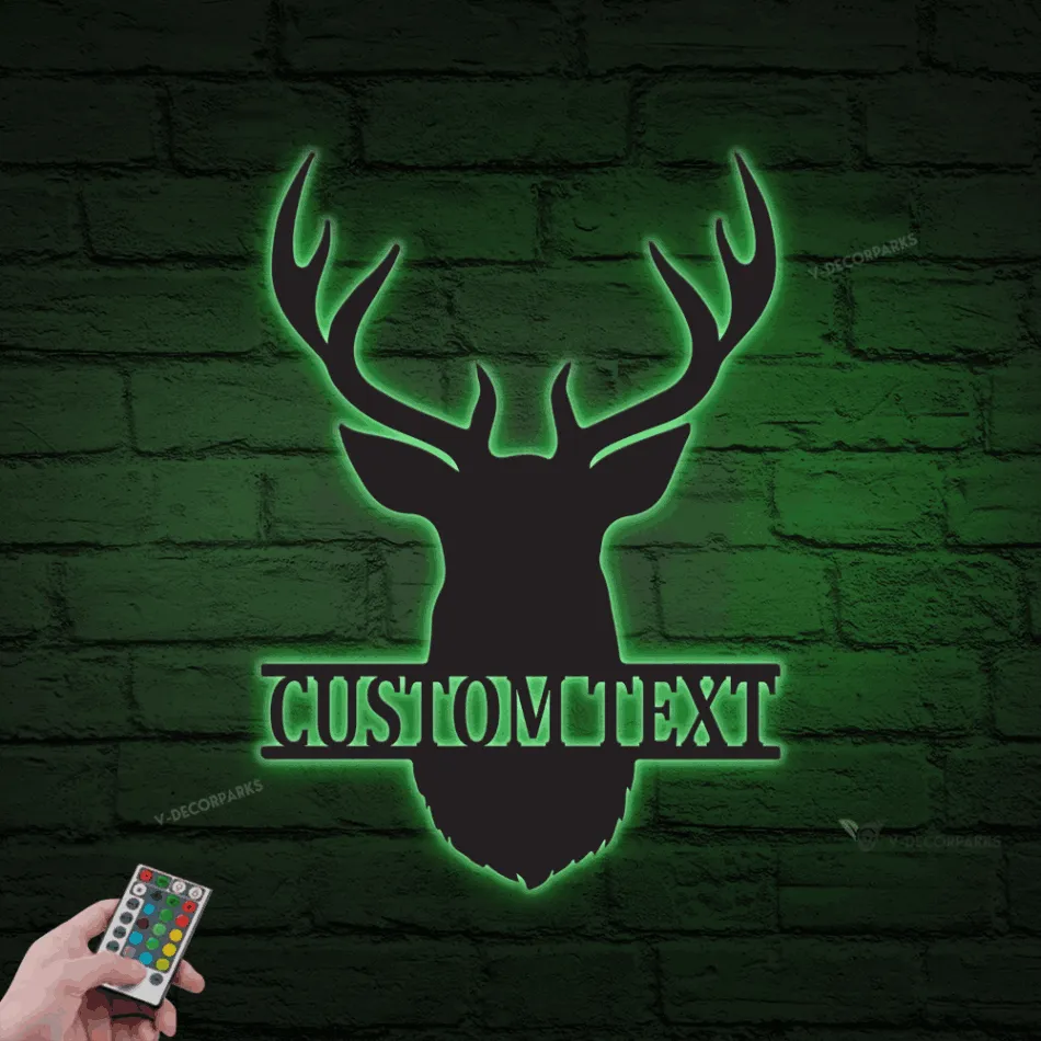 Personalized Hunter Metal Wall With Led Lights, Custom Deer Head Sign, Buck Head Metal Wall Art, Wilderness Decor, Gift For Hunter, Cabin Decor