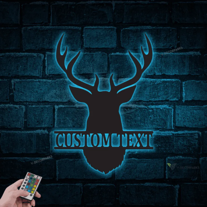 Personalized Hunter Metal Wall With Led Lights, Custom Deer Head Sign, Buck Head Metal Wall Art, Wilderness Decor, Gift For Hunter, Cabin Decor