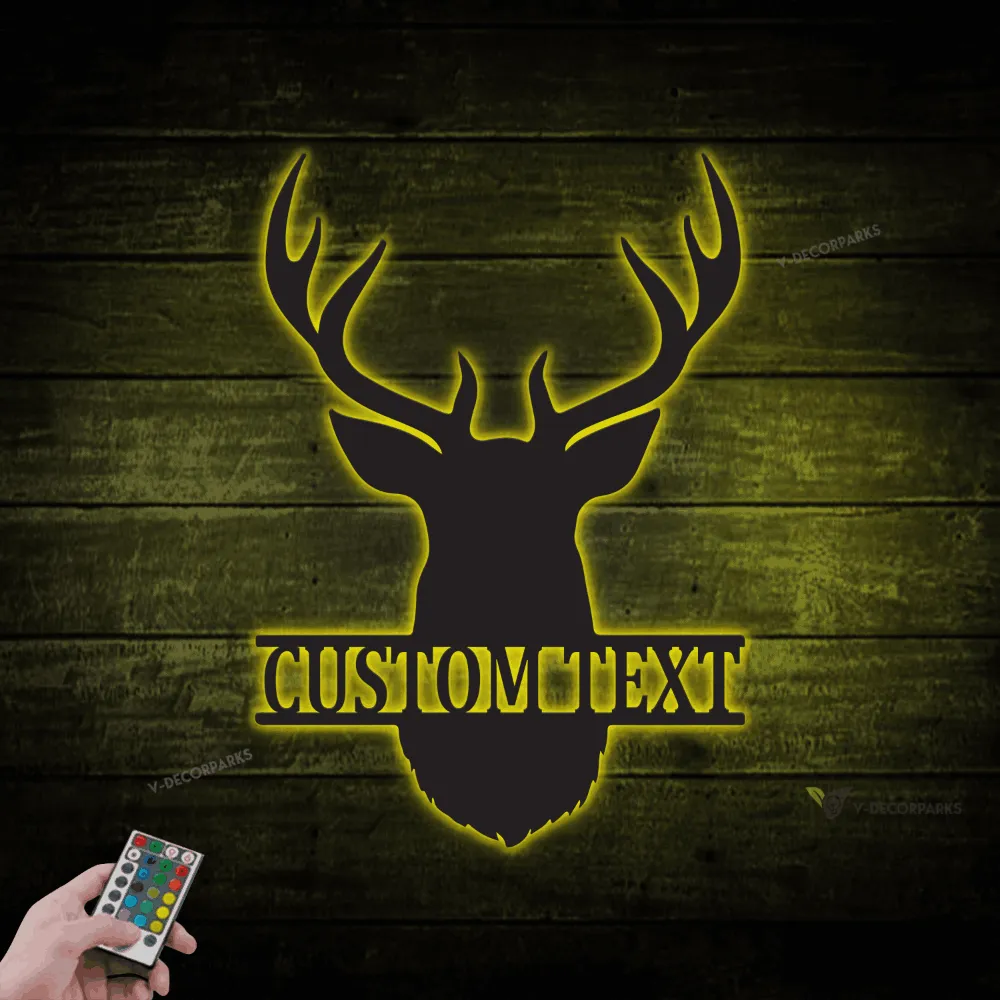 Personalized Hunter Metal Wall With Led Lights, Custom Deer Head Sign, Buck Head Metal Wall Art, Wilderness Decor, Gift For Hunter, Cabin Decor