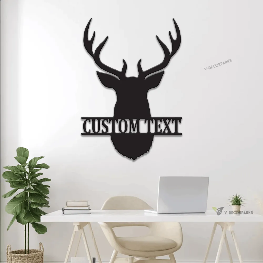 Personalized Hunter Metal Wall With Led Lights, Custom Deer Head Sign, Buck Head Metal Wall Art, Wilderness Decor, Gift For Hunter, Cabin Decor