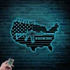 Personalized In God We Trust American Flag Metal Sign With Led Lights, Patriotic Family Name Sign American Flag Gun Sign Gun Gifts