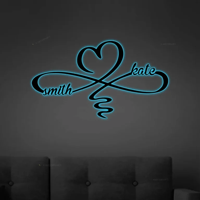 Personalized Infinity Heart Metal Sign With Led Lights, Infinity Sign, Custom Family Sign, Metal Infinity Symbol, Wedding Gifts