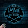 Personalized Lake House Metal Sign With Led Lights, Lake House Sign, Boat Oars Decor, Lake Themed Decor, Lake House Gifts, Family Lake House