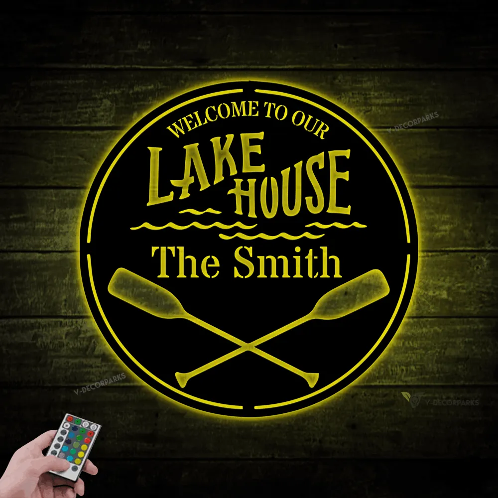 Personalized Lake House Metal Sign With Led Lights, Lake House Sign, Boat Oars Decor, Lake Themed Decor, Lake House Gifts, Family Lake House