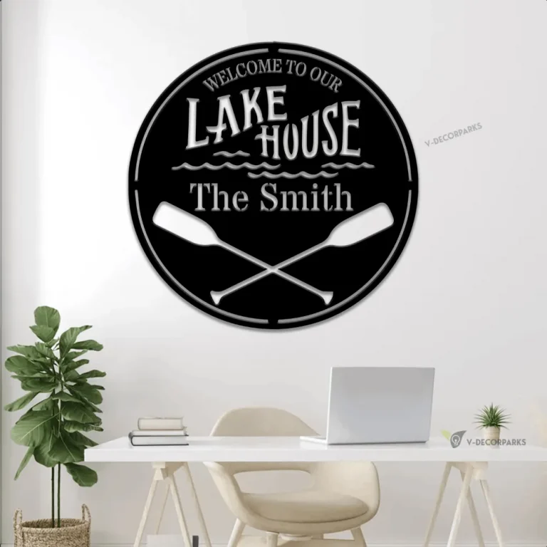 Personalized Lake House Metal Sign With Led Lights, Lake House Sign, Boat Oars Decor, Lake Themed Decor, Lake House Gifts, Family Lake House