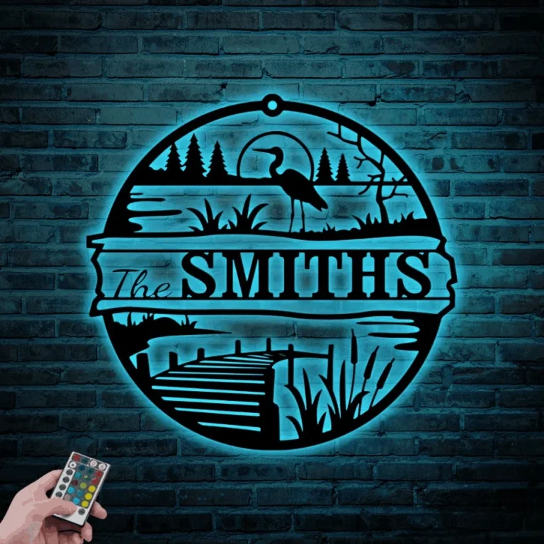 Personalized Lake Sign With Led Lights, Lakee Metal Wall Decor, Last Name Lake House Sign, Outdoor Personalized Lake Decor, Family Name Lake Sign