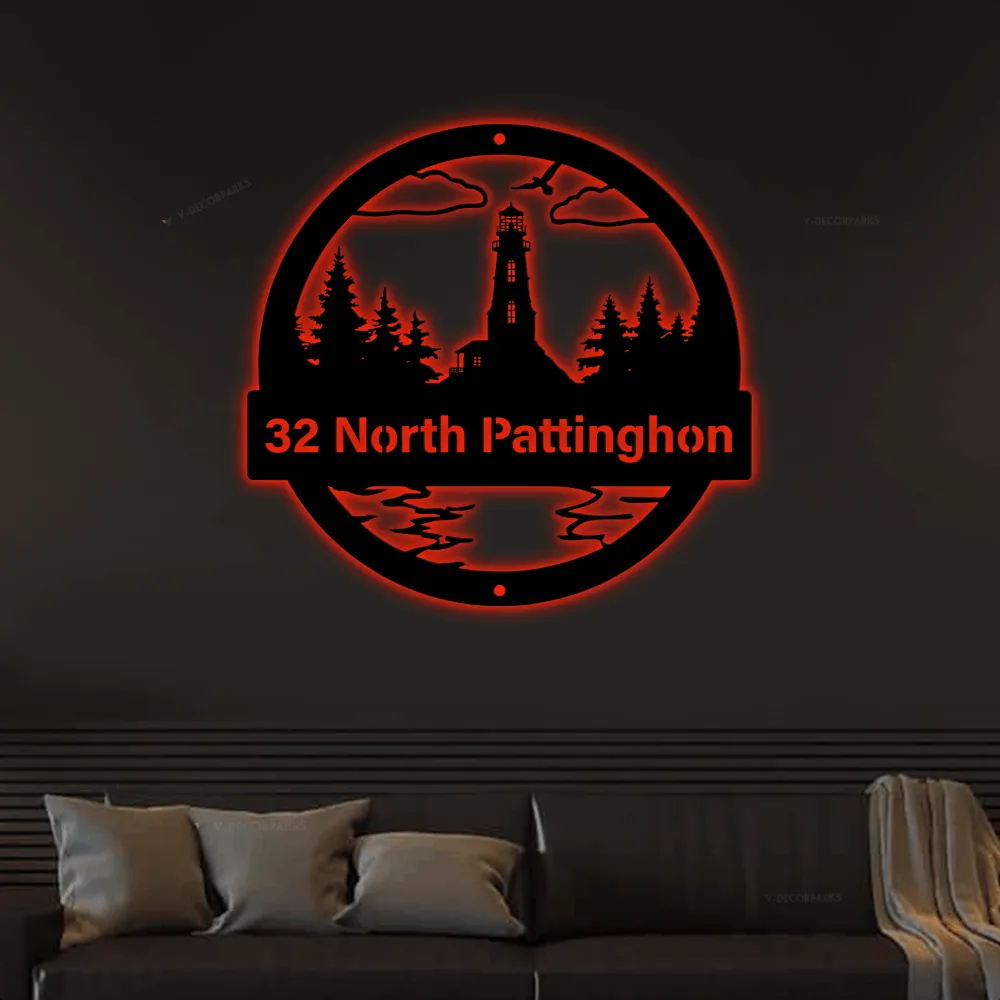 Personalized Lighthouse Metal Sign Outdoor With Led Lights, Weatherproof Sign, Farm Sign, Custom Metal Sign, Light House Decor, Light House Monogram