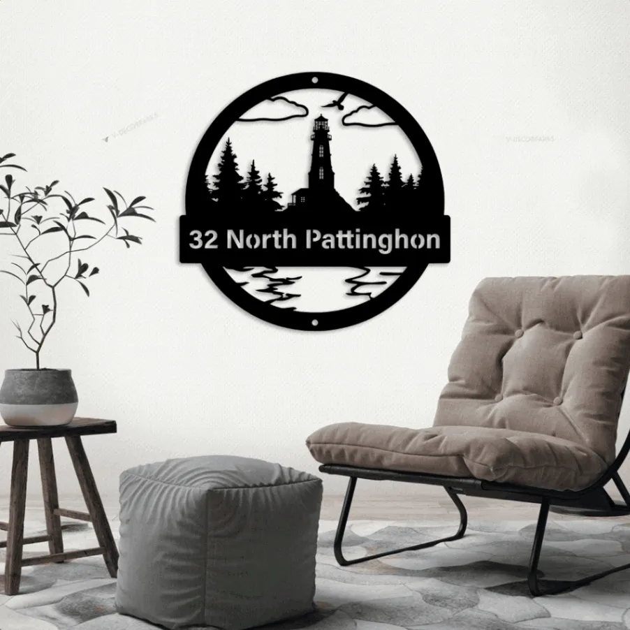 Personalized Lighthouse Metal Sign Outdoor With Led Lights, Weatherproof Sign, Farm Sign, Custom Metal Sign, Light House Decor, Light House Monogram