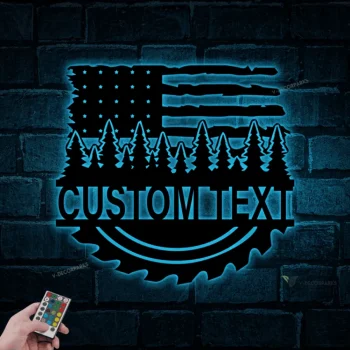 Personalized Lumberjack Metal Wall Art With Led Lights, Woodcutter Metal Sign, Gift For Woodcutter, Logger Dad Gift, Us Lumberjack Decor