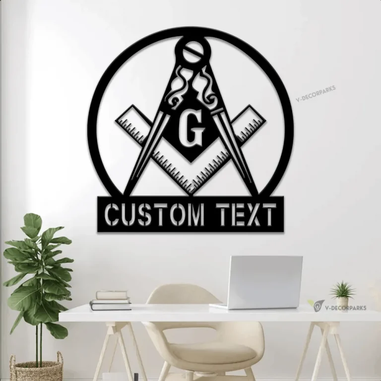 Personalized Mason Metal Sign With Led Lights, Custom Masonic Name Sign, Freemasonry Home Decor, Gift For Dad, Mason Signs