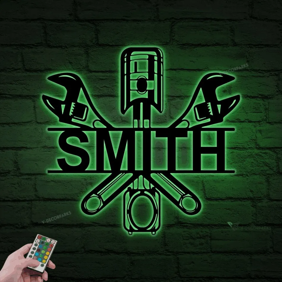 Personalized Mechanic Monogram Metal Sign With Led Lights, Custom Mechanic Wall Art For Decor, Father's Day Gift, Birthday Gift, Gift For Him