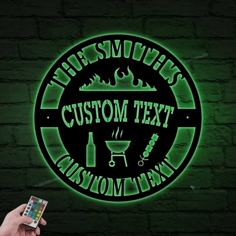 Personalized Metal Bbq Led Lights Sign, Metal Barbecue Sign, Metal Bar And Grill Sign, Custom Bar And Grill Sign, Custom Backyard Sign, Backyard Sign