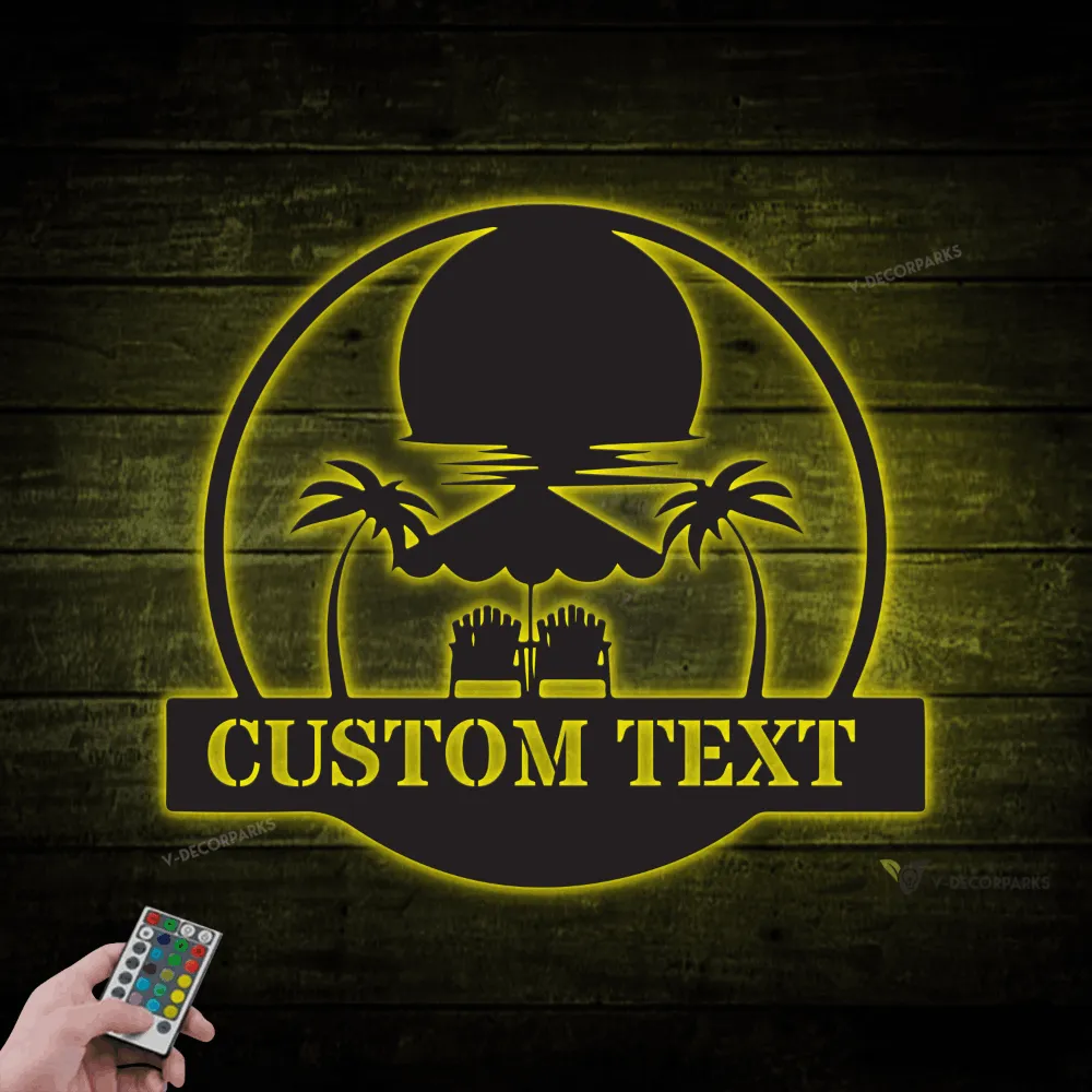 Personalized Metal Beachhouse Sign With Led Lights, Metal Poolhouse Sign, Metal Pool Sign, Beach Condo Sign, Beach Airbnb Decor, Bar And Grill Sign