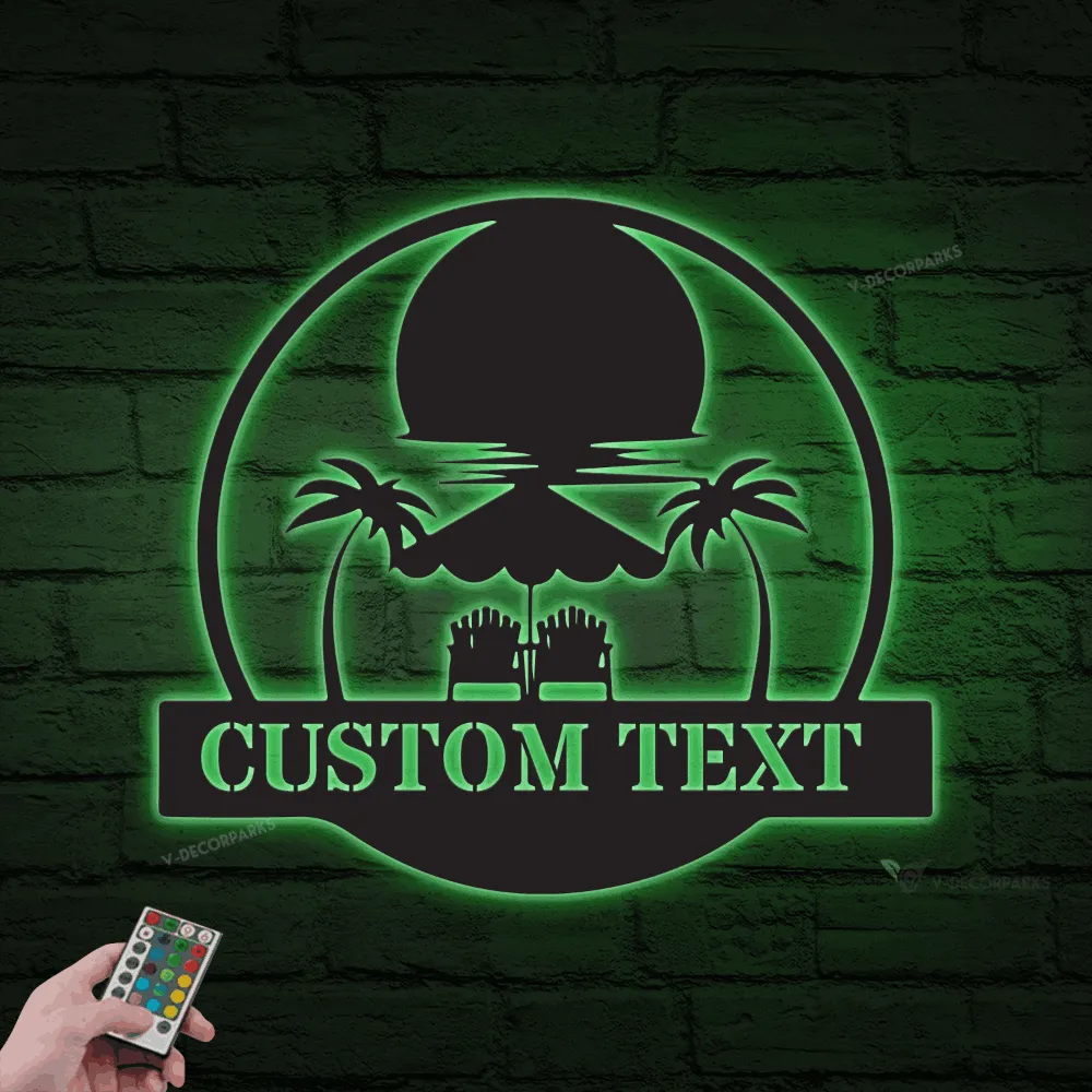 Personalized Metal Beachhouse Sign With Led Lights, Metal Poolhouse Sign, Metal Pool Sign, Beach Condo Sign, Beach Airbnb Decor, Bar And Grill Sign