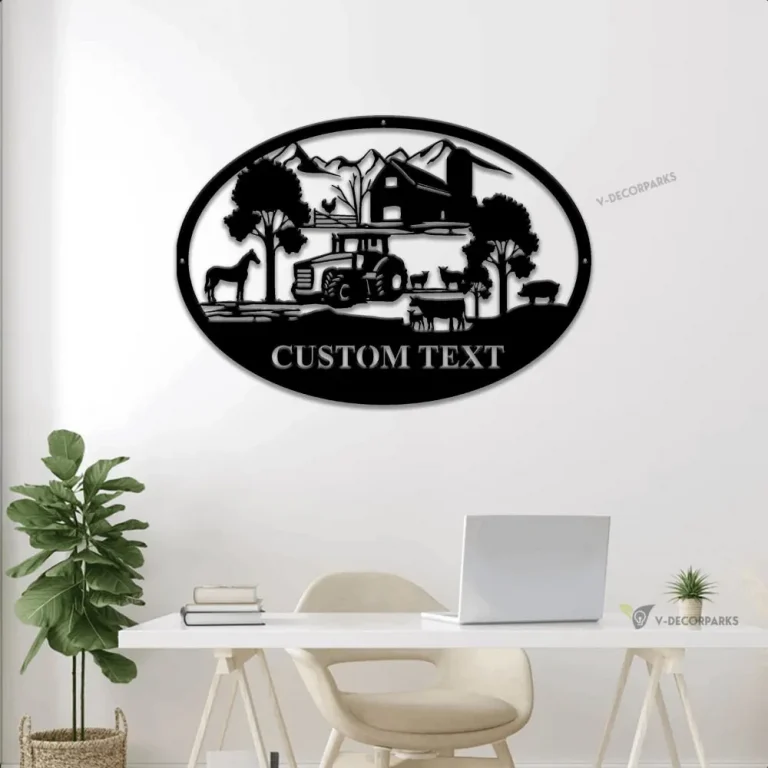 Personalized Metal Farm Sign With Led Lights, Hanging Farm Scene Metal Art, Outdoor Barn Animal Tractor Sign, Father's Day Gift, Farmhouse Decor
