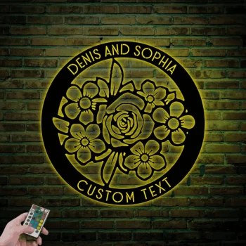 Personalized Metal Flower Sign With Led Lights, Custom Flower Metal Wall Art Custom Family Established Sign Housewarming Gift Wedding Welcome Gift