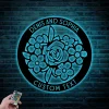 Personalized Metal Flower Sign With Led Lights, Custom Flower Metal Wall Art Custom Family Established Sign Housewarming Gift Wedding Welcome Gift