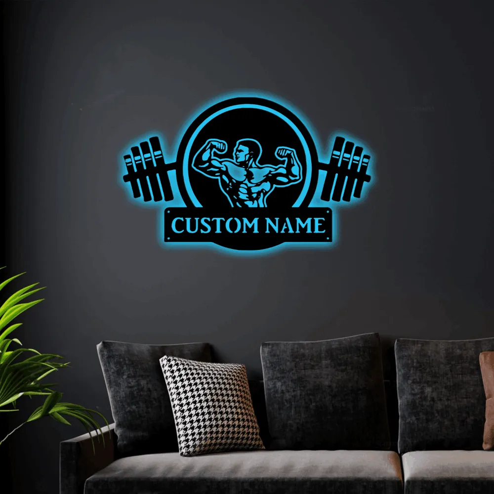 Personalized Metal Gym Sign With Led Lights, Custom Gym Business Name Sign, Gym Sign, Home Workout Name Sign, Gift For Workout Lover