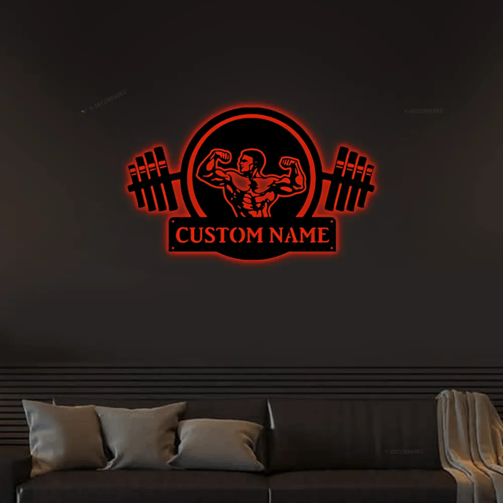 Personalized Metal Gym Sign With Led Lights, Custom Gym Business Name Sign, Gym Sign, Home Workout Name Sign, Gift For Workout Lover