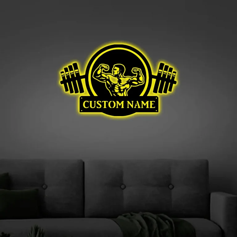 Personalized Metal Gym Sign With Led Lights, Custom Gym Business Name Sign, Gym Sign, Home Workout Name Sign, Gift For Workout Lover