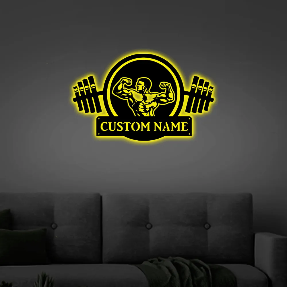 Personalized Metal Gym Sign With Led Lights, Custom Gym Business Name Sign, Gym Sign, Home Workout Name Sign, Gift For Workout Lover