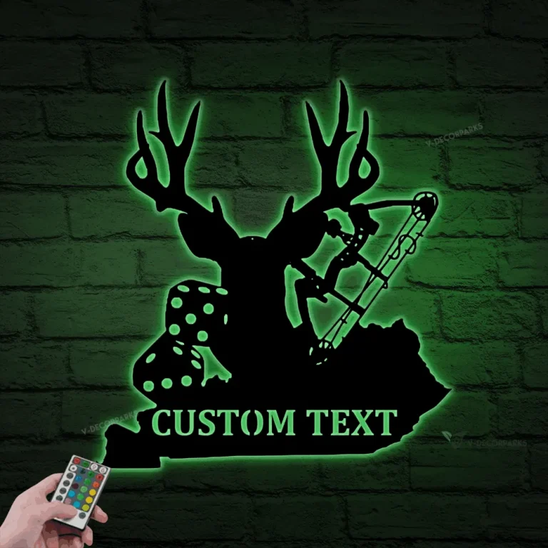 Personalized Metal Kentucky Hunting Sign With Led Lights, Metal Hunting Sign, Kentucky State Sign, Deer Camp Sign, Hunting Camp Sign, Camp Sign