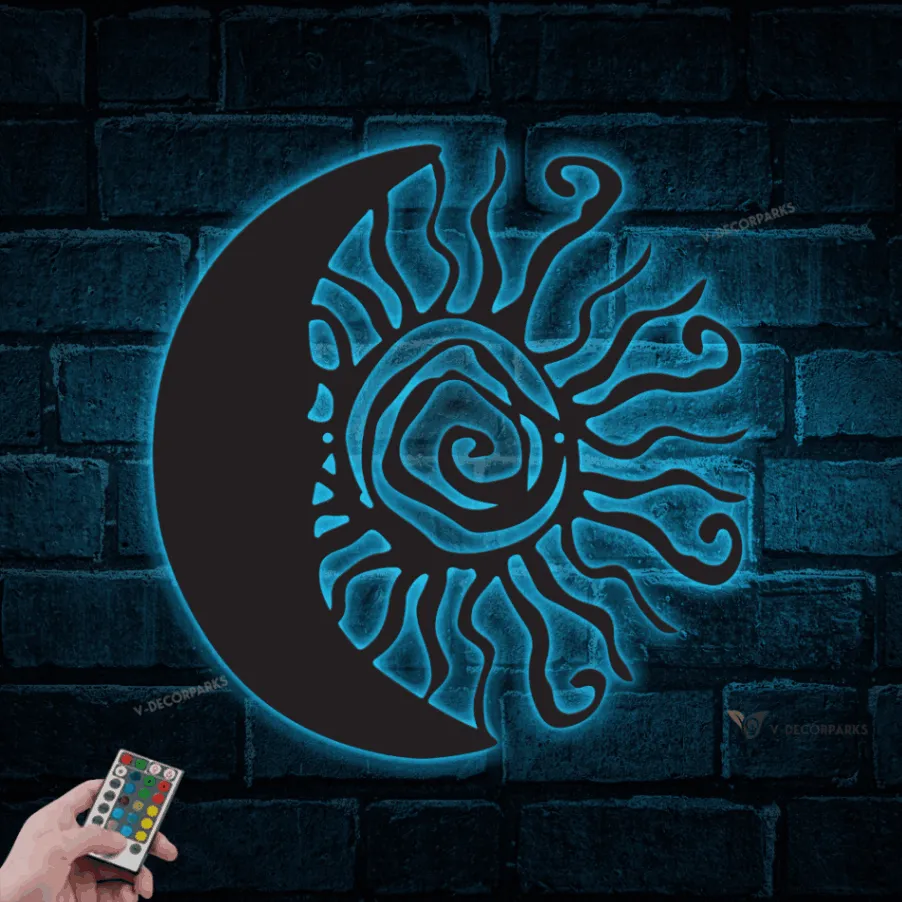 Personalized Metal Sun Moon Wall Decor Wall Art With Led Lights, Sun Metal Wall Art Decor, Moon And Sun Decor, Sun Metal Sign, Moon Signs