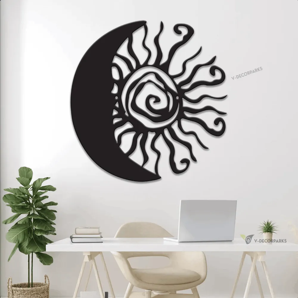 Personalized Metal Sun Moon Wall Decor Wall Art With Led Lights, Sun Metal Wall Art Decor, Moon And Sun Decor, Sun Metal Sign, Moon Signs