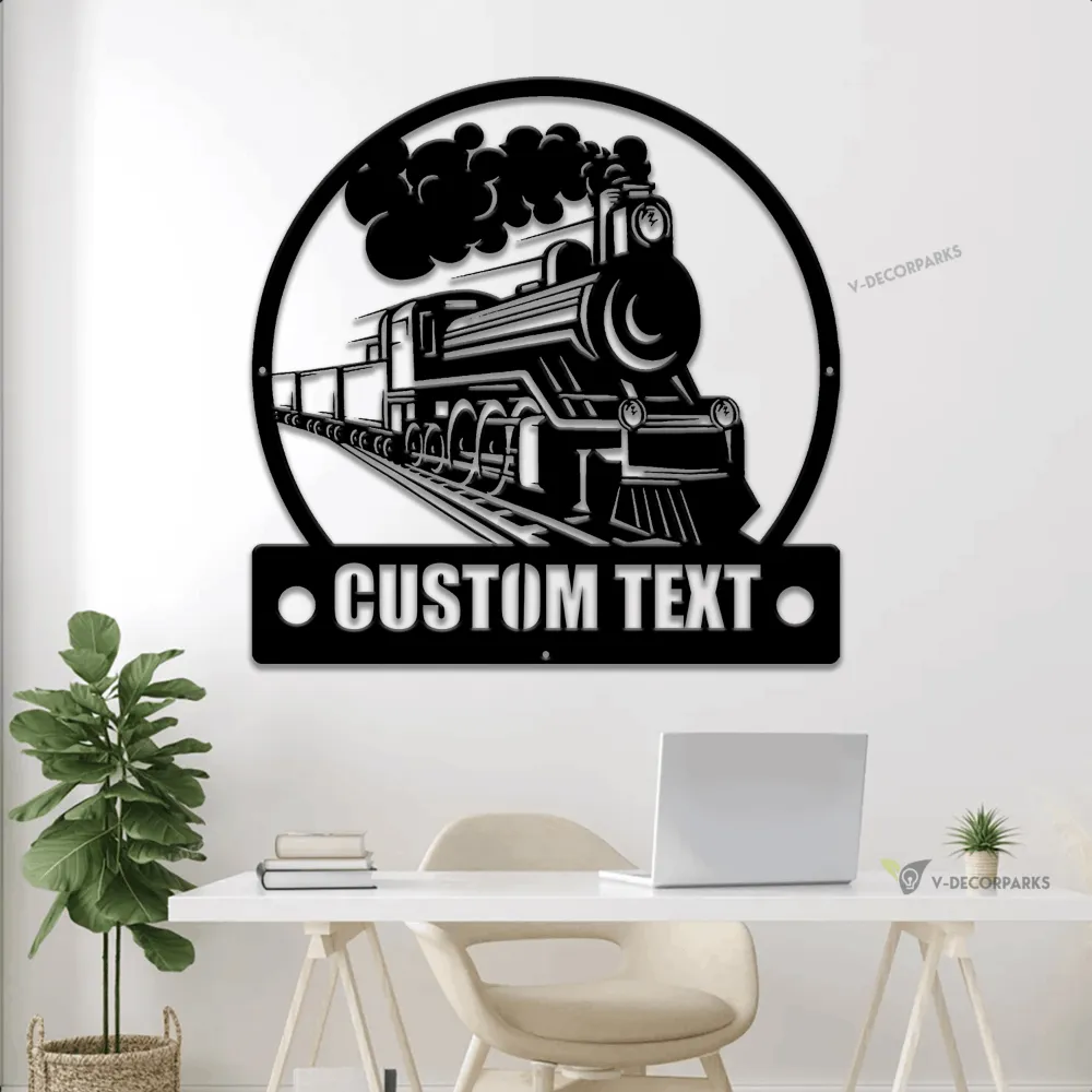 Personalized Metal Train With Led Lights, Custom Railroad Train Metal Artwork, Rail Track Rgb Light Decor, Locomotive Sign, Train Room Decor