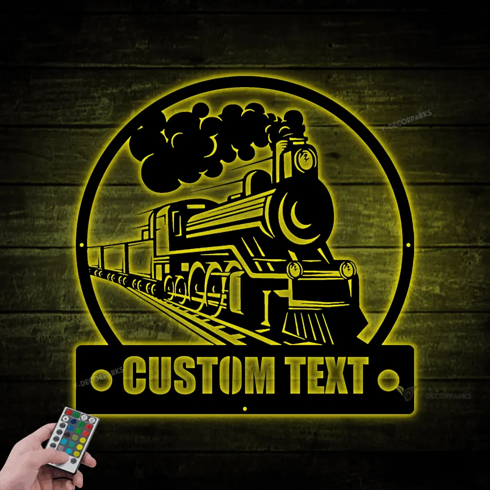 Personalized Metal Train With Led Lights, Custom Railroad Train Metal Artwork, Rail Track Rgb Light Decor, Locomotive Sign, Train Room Decor