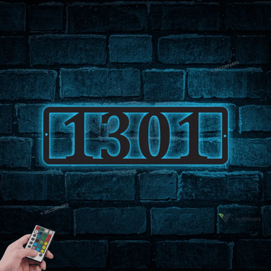 Personalized Minimalist Classic Address Metal Sign With Led Lights, Custom House Number Wall Art For Home Decor, Housewarming, New Home Gift